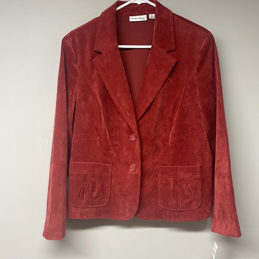 NWT Studio Works Women's Rust Sienna Corduroy Stretch Jacket Blazer Button Sz16P